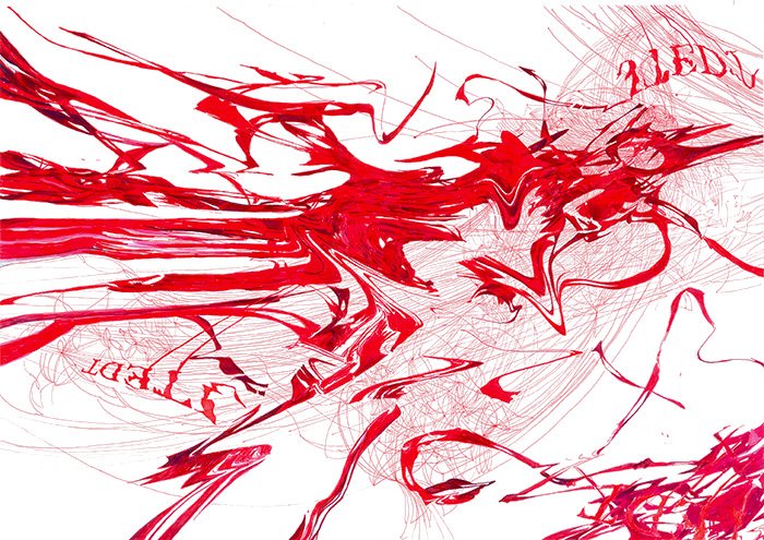 Krwotok / Hemorrhage 100 x 70 cm, 2013, marker  i cienkopis na papierze