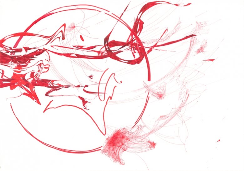 Krwioplucie/ Bloody Sputum. 100 x 70 cm, 2013, marker  i cienkopis na papierze