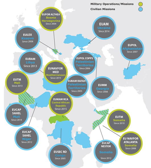 Aktualne misje i operacje Unii Europejskiej (stan na maj 2016)