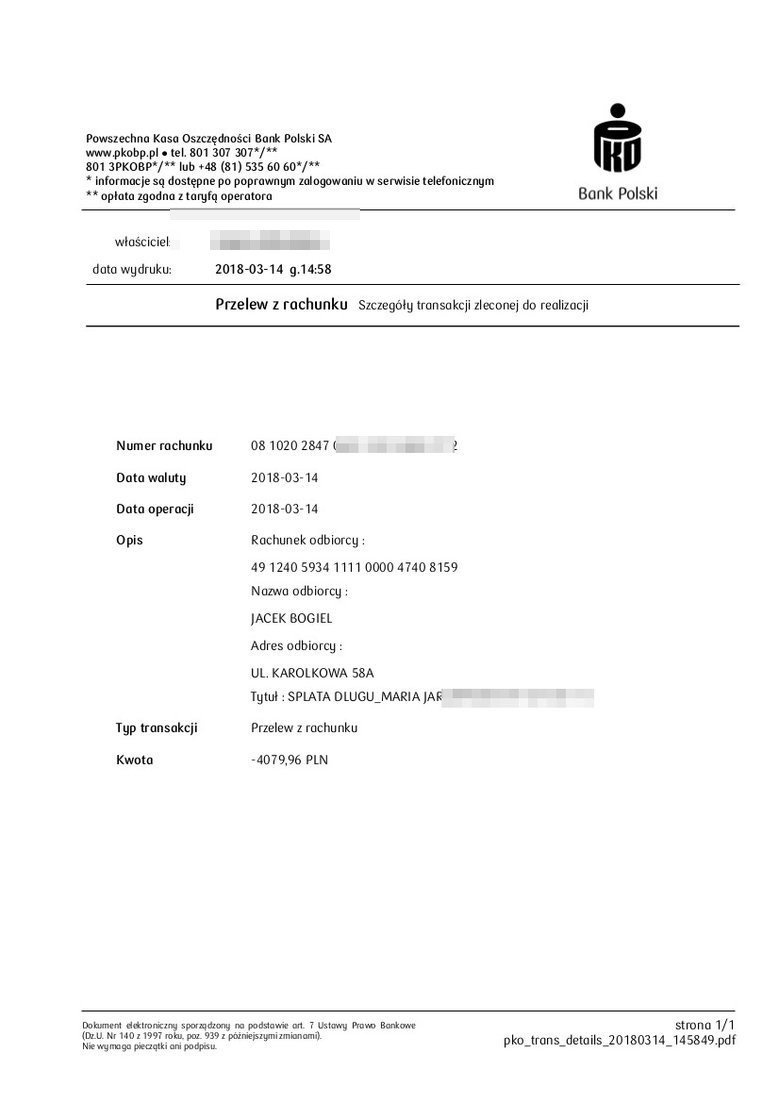 Spłata długu pani Marii.