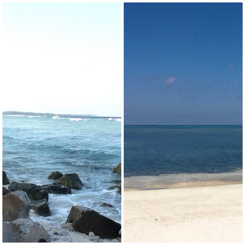 Malediwy, Addu Atol, wyspa Hulhudhoo jest miejscami tak wąska, że stojąc pośrodku na piaszczystej drodze, z jednej strony można widzieć morze, a z drugiej lagunę. Dzieli je jedynie kilkadziesiąt kroków.