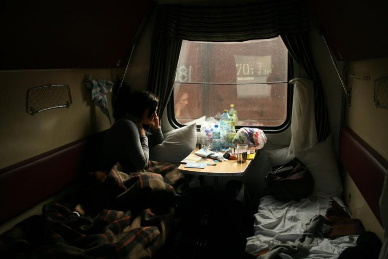 Olga w pociągu do Kiszyniowa.