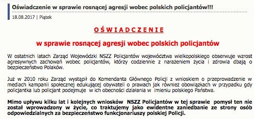 Fragment oświadczenia wielkopolskich policjantów