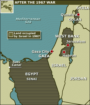 Ziemie pod okupacją Izraela po zakończeniu wojny w 1967 roku.