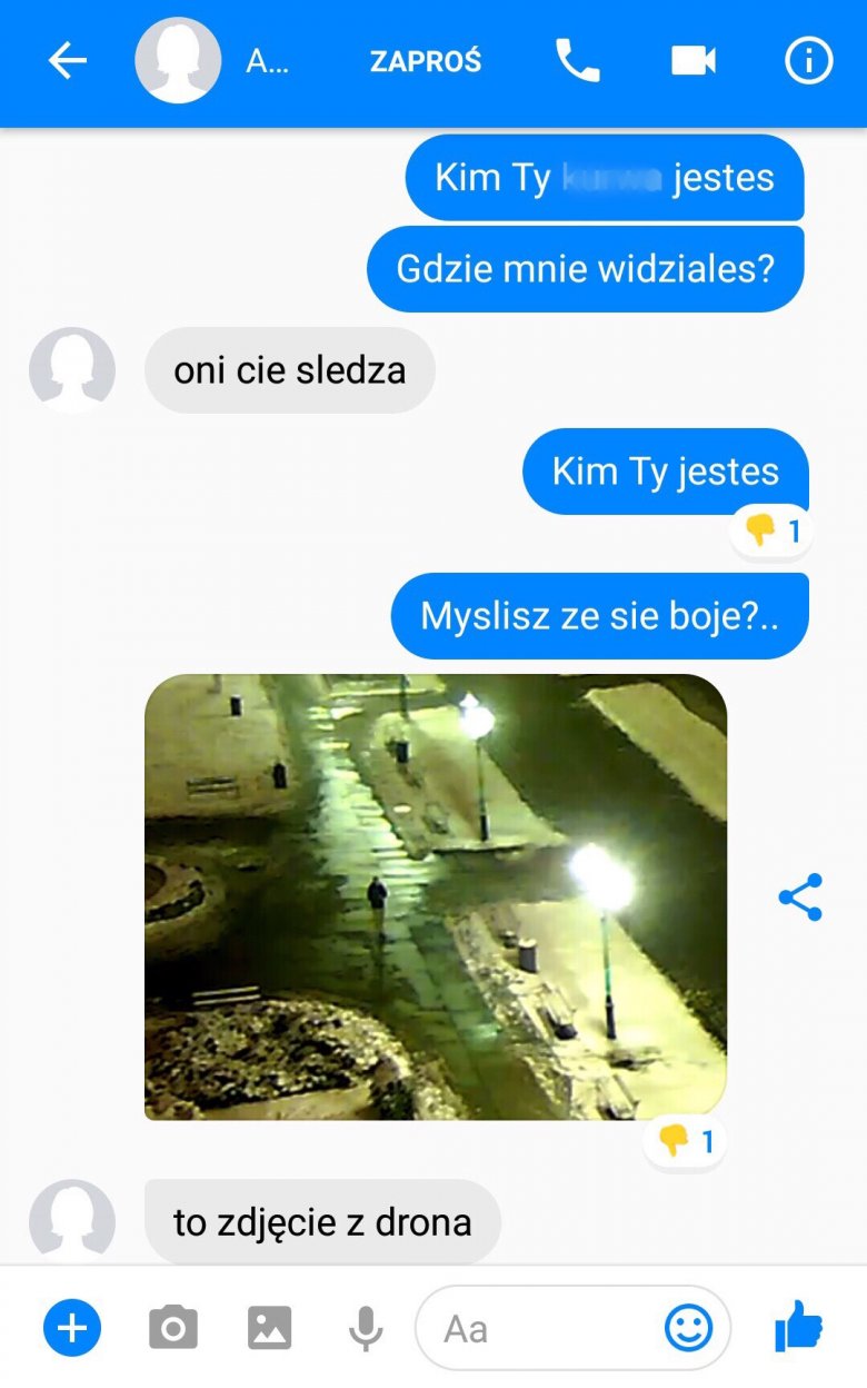 Zrzut ekranu. Rozmowa jednego z nastolatków z kimś kto się podawał za Alicję.