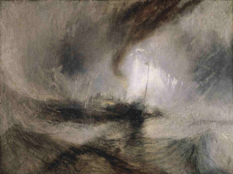 J.M.W. Turner „Zadymka – parowiec wypływa z portu”,