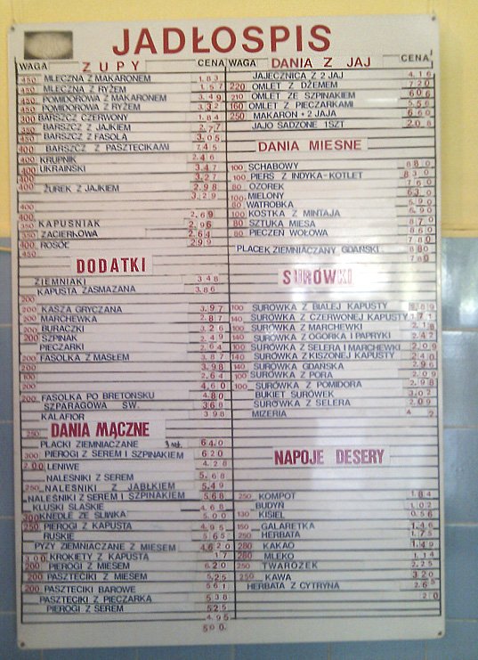 jadłospis - "Bar Gdański"