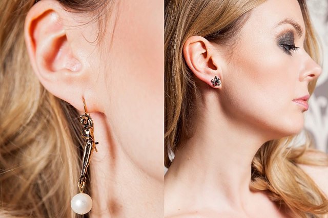 Odpoczywająca baletnica z perłą. Muszki z granatem