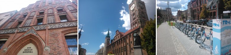 Po Toruniu dość łatwo można poruszać się rowerem miejskim. Na zdjęciu Dom Kopernika i pomnik najbardziej "poruszającego" i "kręcącego" mieszkańca miasta ;)