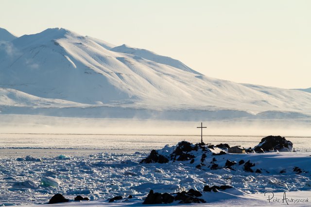 Parujący fiord Hornsund (temp. -20°C)