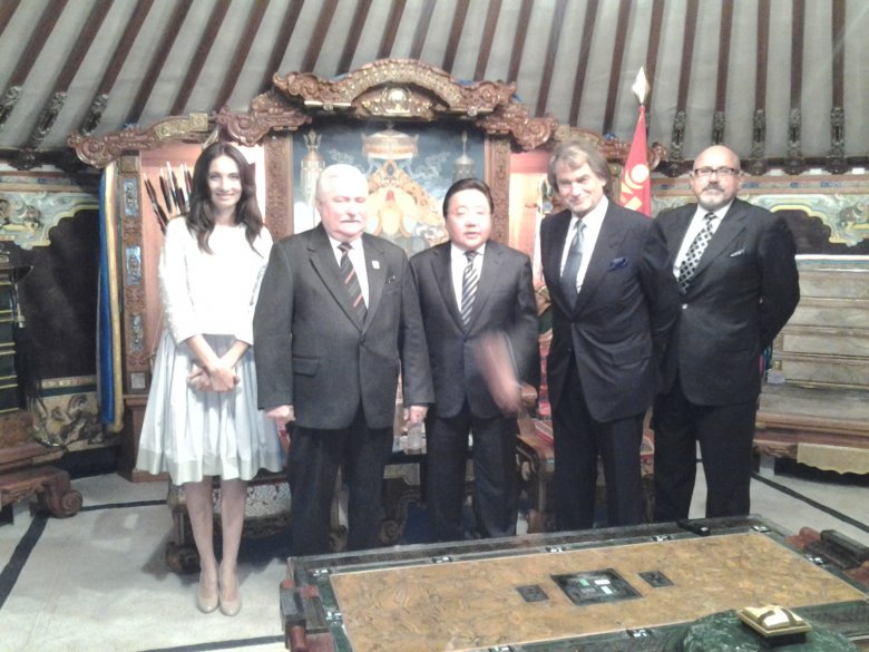 Lech Wałesa, Jan Kulczyk oraz prezydent Mongolii Elbegdordż