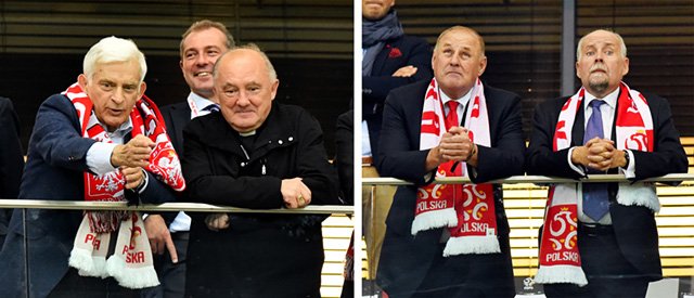 Jerzy Buzek i arcybiskup Kazimierz Nycz oraz Andrzej Person i Jan Tomaszewski